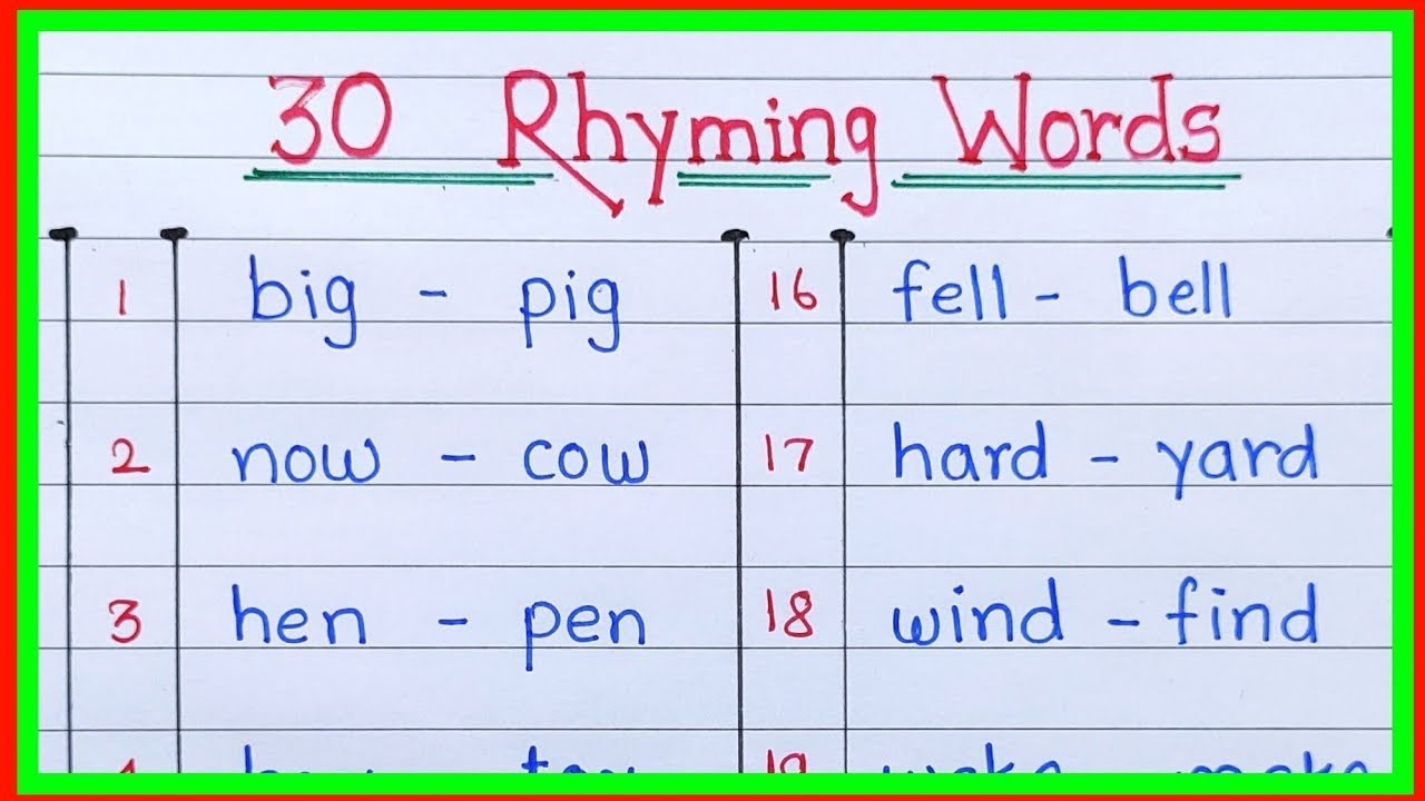 50 rhyming words |rhyming words in English|rhyming words list|rhyming