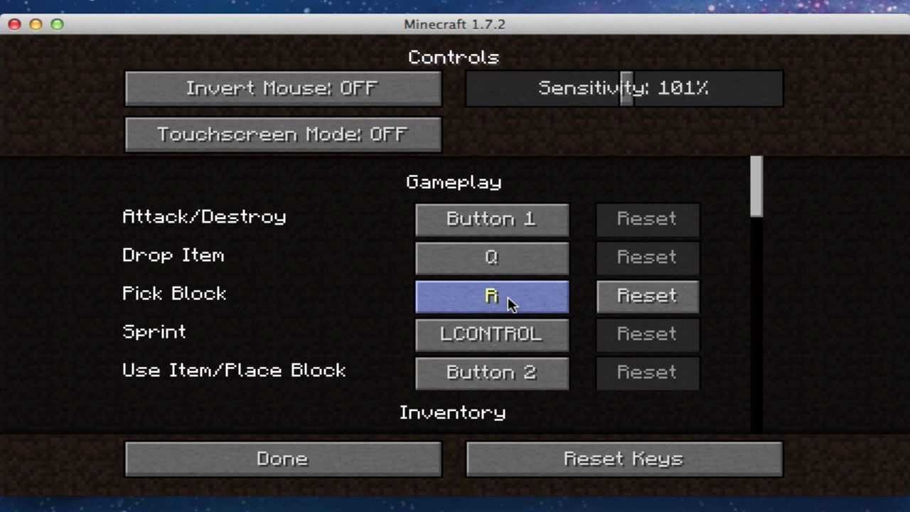 minecraft button shortcuts