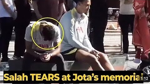 Mo Salah and Van Dijk can't stop crying as they placed flowers at Jota's tribute monument in Anfield