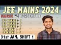 Marks vs percentile jee mains 2024 31 jan shift 1|| Safe score for 99 percentile in jee mains 2024