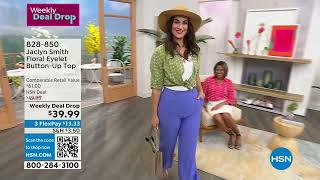 Jaclyn Smith Floral Eyelet ButtonUp Top
