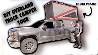 DIY Overland Truck Camper Tour  HOME BUILT shell with Double Pop Roof Top Tent