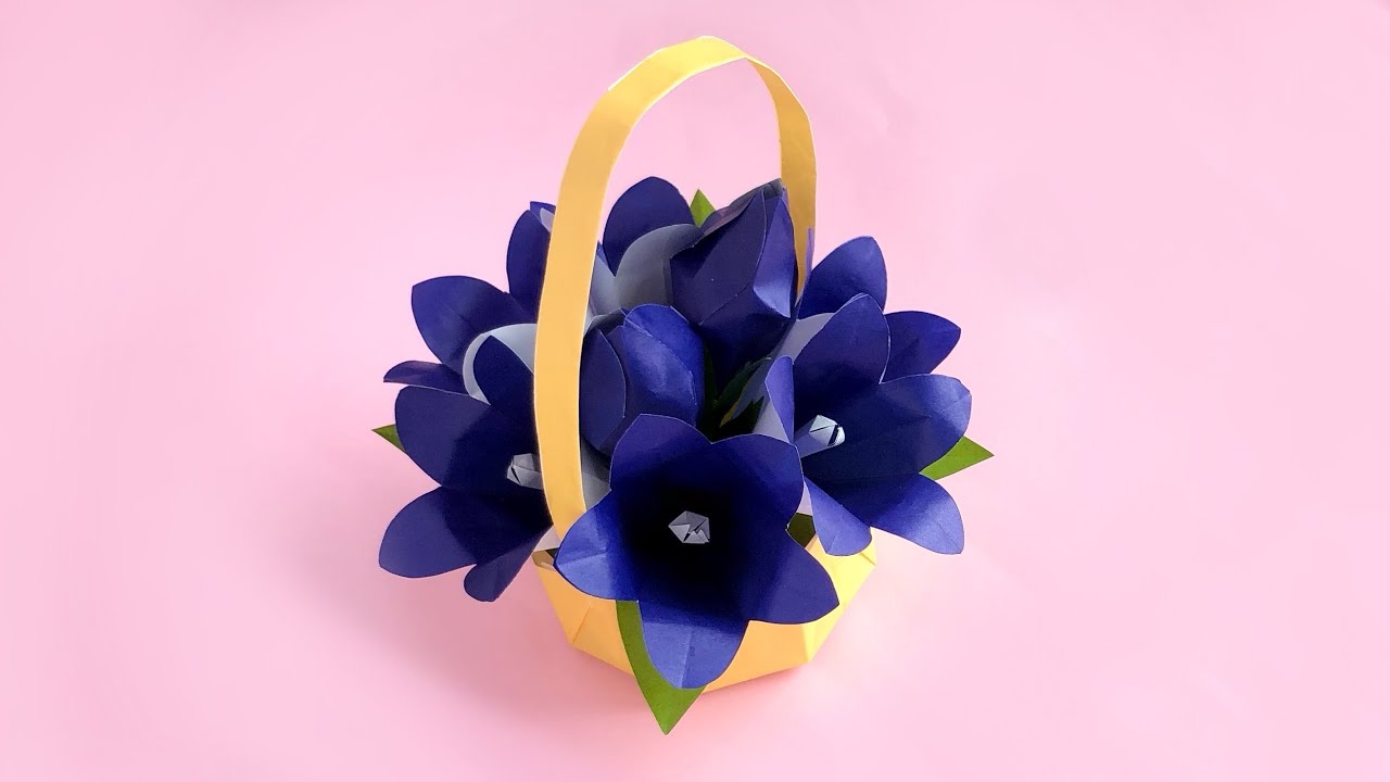【折り紙＋ペーパークラフト】りんどうの花籠の作り方　お盆の飾り、敬老の日プレゼントにも