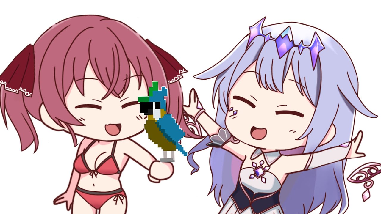 【手描き】ビジューと一緒に鳥を探しに行くマリン船長【マイクラ／宝鐘マリン／ビジュー／Bijou／ホロライブ／切り抜き動画】