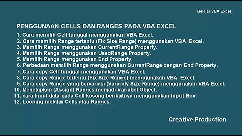 Belajar VBA Excel 10 : Penggunaan Cells dan Ranges pada VBA Excel.