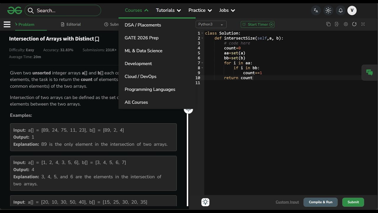 Intersection of Arrays with Distinct - YouTube