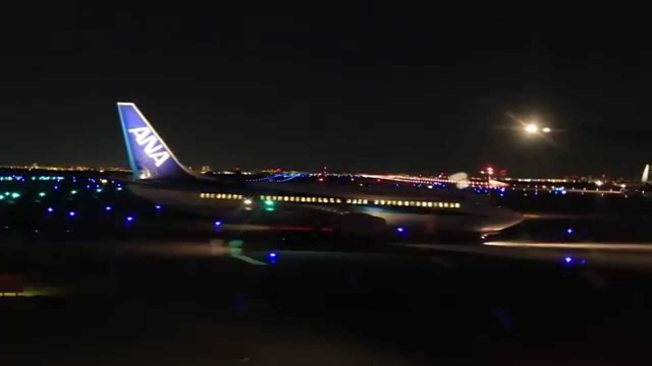 夜景 Ana041便 羽田空港d滑走路 待機後離陸 Youtube