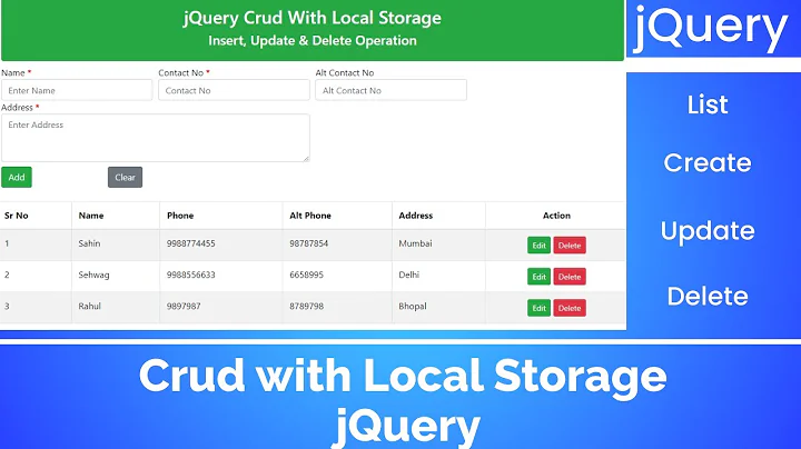 Crud with Local Storage jQuery