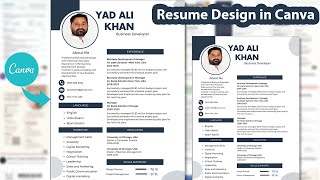 How to Design Blue Professional Resume or CV in Canva || Professional Modern Resume Design in Canva