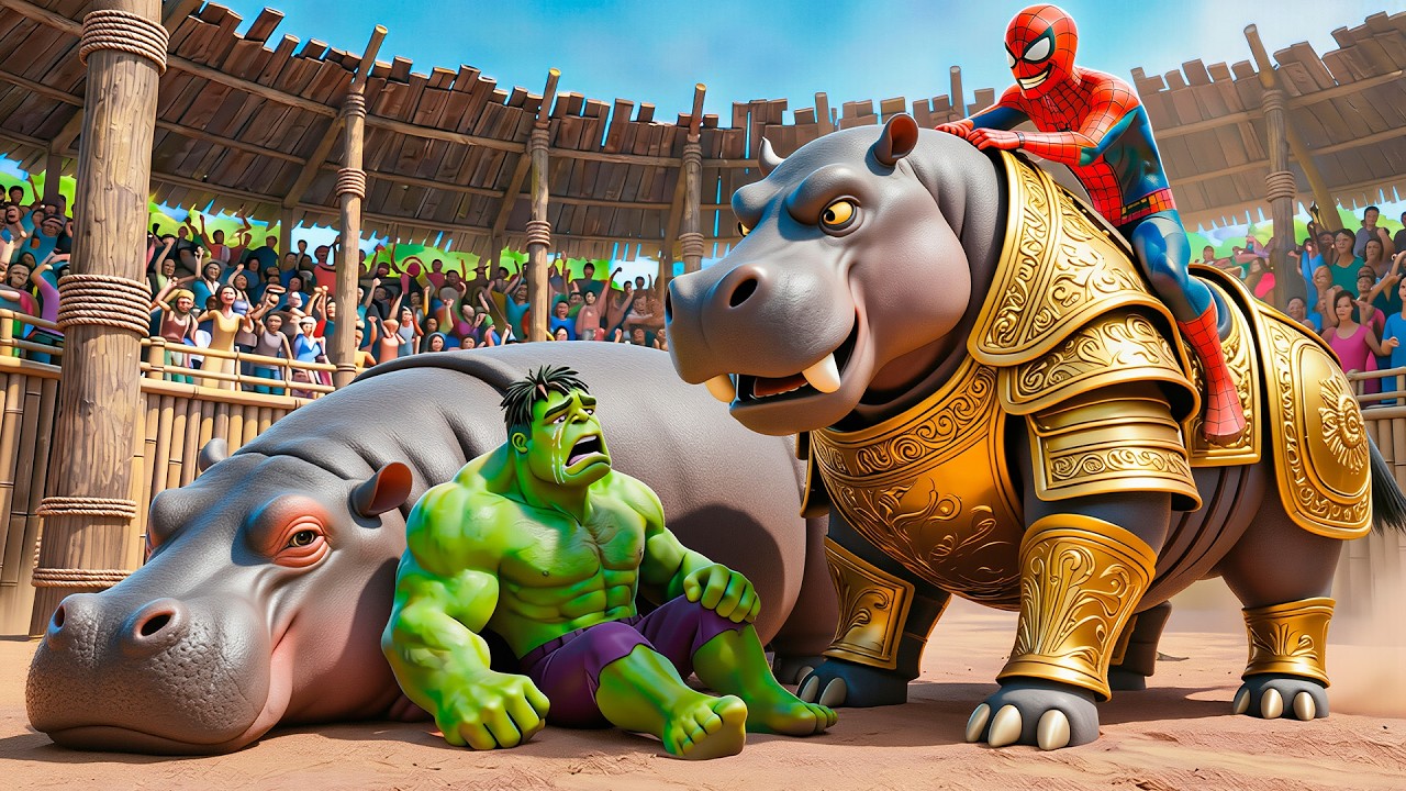 🦛🕷️ SPIDERMAN Wins The Magic Giant Hippo Racing Championship | Superhero 3D Animation