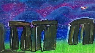 How to draw easy scenery? Stonehenge Step by Step Landmark Drawing for Beginners with Soft Pastels screenshot 1