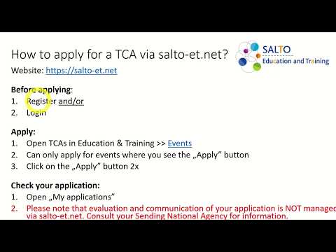 How to apply for a transnational cooperation activity (TCA) via https://salto-et.net/?