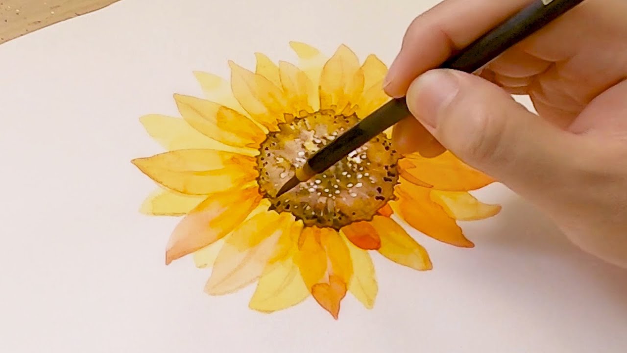 How to Paint a Sunflower / Yellow Watercolor Painting - YouTube