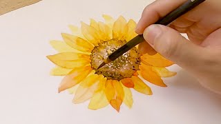 How to Paint a Sunflower \/ Yellow Watercolor Painting