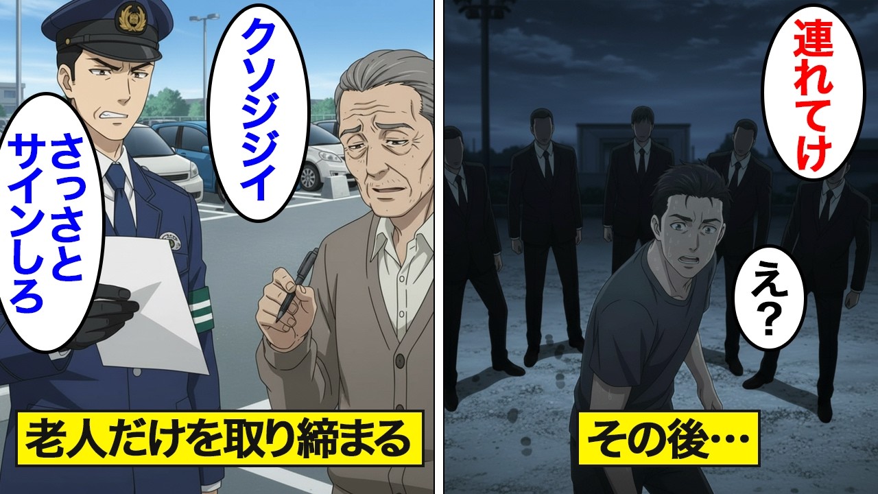 【漫画】老人だけを駐車違反にしたら相手が元ヤクザだった悪徳警察官の末路。見下した老人の正体は…【スカッと】