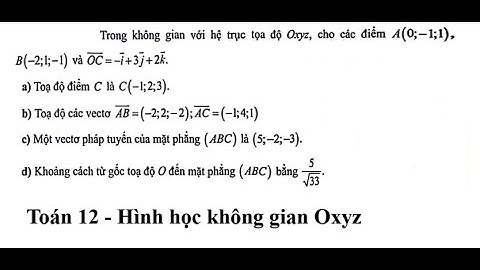 Toán 12: Nhận định đúng/sai: Trong không gian với hệ trục tọa độ Oxyz, cho các điểm A(0;-1;1), B(-2;