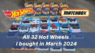 32 Hot Wheels I bought in March 2024 | Honda | BMW | Toyota| Tesla #hotwheelshunting #matchboxcars