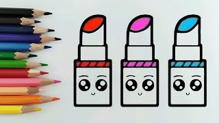 How to draw easy lipstick / Step by step lipstick drawing and coloring for kids and beginners