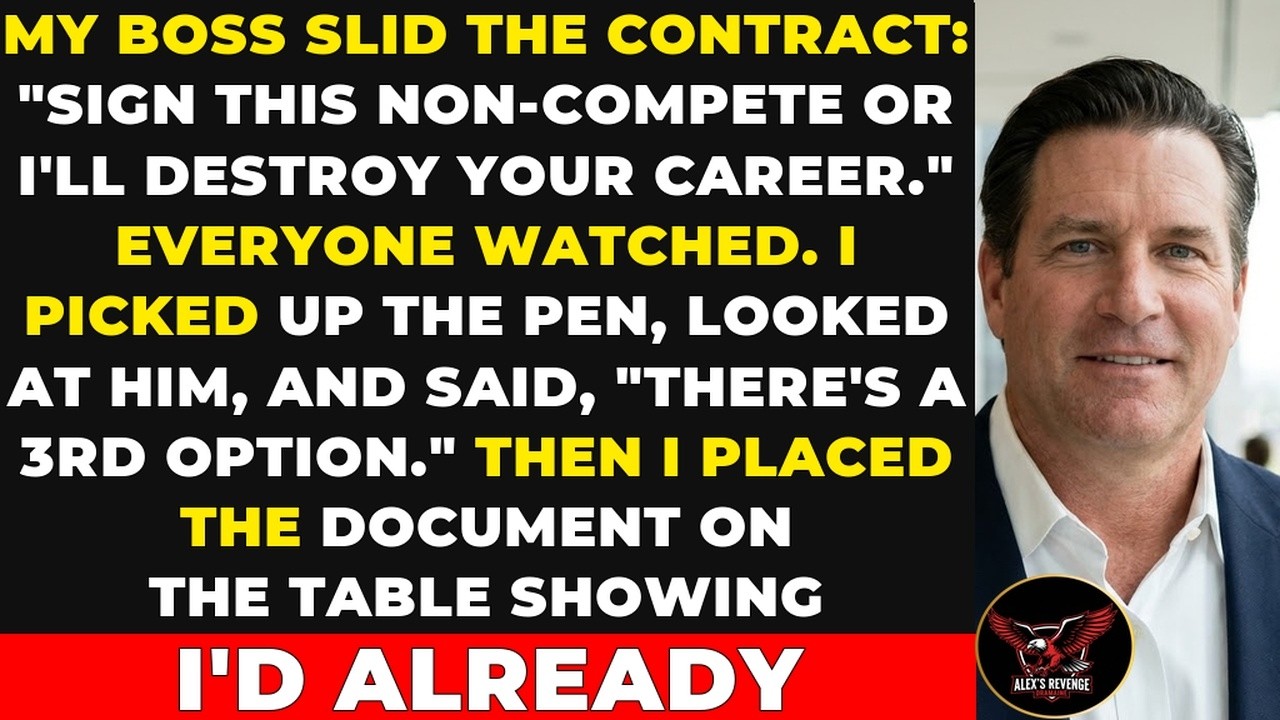 I sat in a boardroom with fifteen executives staring at me while my boss slid a non-compete across the table that would destroy everything I had built over thirty years. "Sign this, or I will...