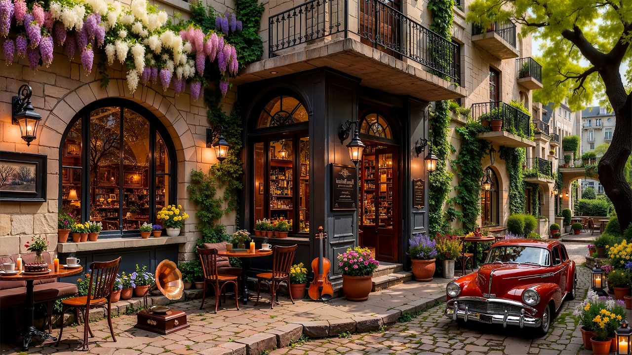 Peaceful Spring Morning & Outdoor Cofffee Shop Ambience🌸Tranquill Jazz Piano Music to Work