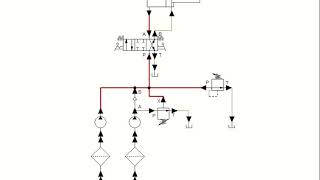 Double pump hydraulic circuit with simulation
