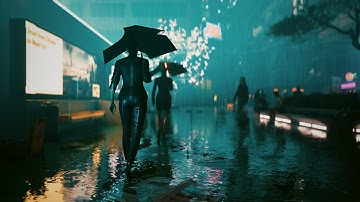 Walking in Heavy Rain at Night in Cyberpunk 2077 | 4K Path Tracing