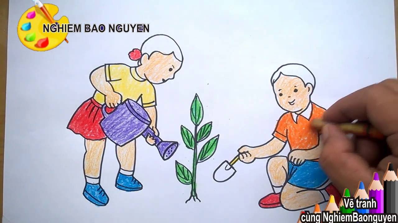 Vẽ tranh Bé trồng cây/How to Draw Baby plant trees - YouTube