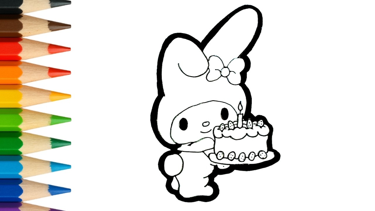 Cara Menggambar & Mewarnai My Melody dengan Kue Tart Lucu 🎂🐰 | Mudah untuk Anak!