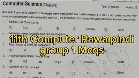 Mcqs 11th Computer Rawalpindi board group 1 paper 2024 1st year computer paper 2024