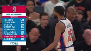 STREAK EXTENDED 👏 Mikal Bridges checks out 23 seconds into his 638th-straight game 😂 | NBA on ESPN