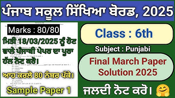 Pseb class 6 Punjabi final march paper 2025