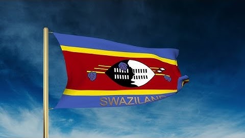 Swaziland Flag Slider Style With Title. Waving In The Wind With Cloud Background Stock Animation