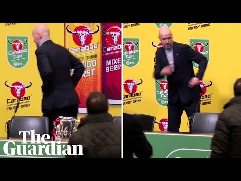 Erik Ten Hag forgets Carabao Cup trophy as he leaves post-match press conference