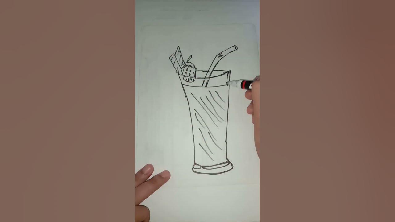 cara menggambar gelas jus stroberi #shorts
