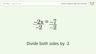 Linear equation with one unknown: Solve -2x+7=0 step-by-step solution