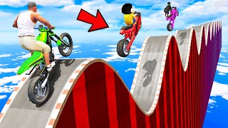 SHINCHAN AND FRANKLIN TRIED THE IMPOSSIBLE INFINITE BUMPY ROAD CAR BIKES PARKOUR CHALLENGE GTA 5 screenshot 2