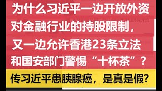 为什么习近平一边开放外资对金融行业的持股限制，又一边允许香港23条立法和国安部门警惕“十杯茶”？传习近平患胰腺癌，是真是假？（240201）