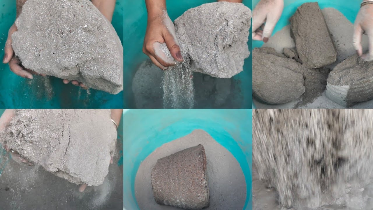 Asmr - soft dusty grainy cement huge chunks crumbling dry and water 💦 with pouring