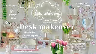 Aesthetic Desk Makeover 2024🎀| Korean & Pinterest inspired🌷Minimalist🥟IKEA desk, neon cloud☁️