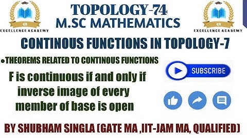 f is continuous  iff inverse image of every member of base is open| continous functions | Topology