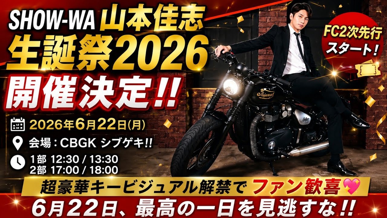 🔥🎂【緊急解禁】SHOW-WA山本佳志 生誕祭2026開催決定‼️✨ FC2次先行