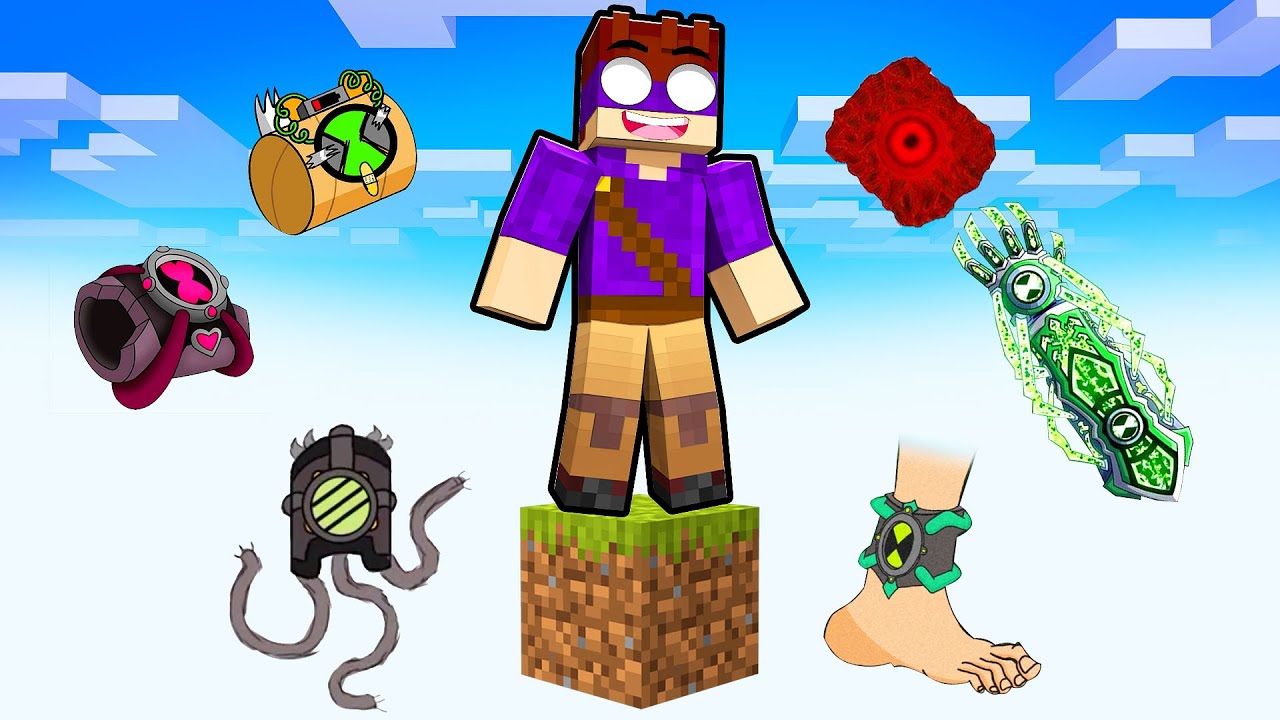 JOGANDO APENAS um BLOCO com OS NOVOS OMNITRIX de BEN 10 no Minecraft!