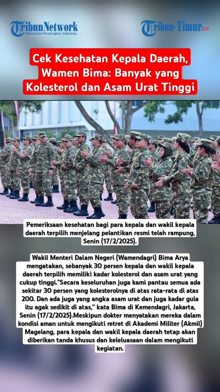 Cek Kesehatan Kepala Daerah, Wamen Bima: Banyak yang Kolesterol dan Asam Urat Tinggi