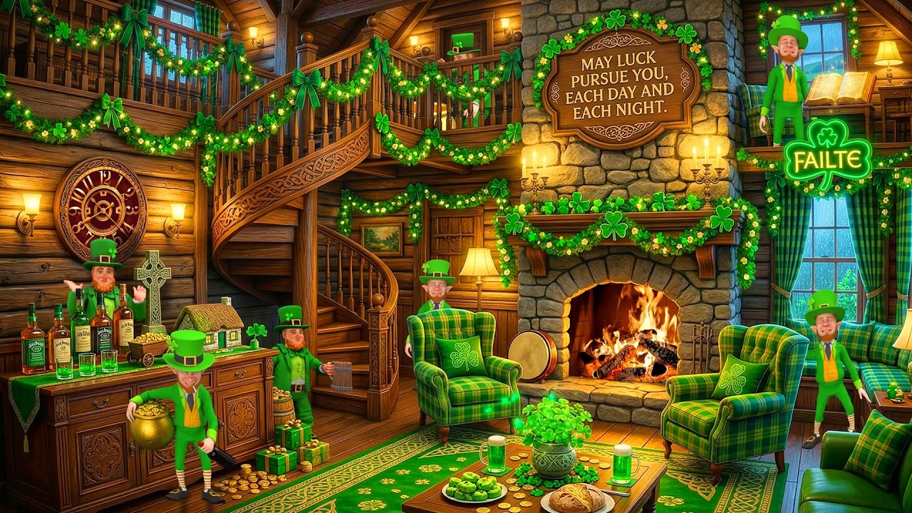 Волшебная атмосфера ко Дню Святого Патрика 🍀 Уютный камин и мягкий джаз