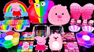 [ASMR]Mixing "Peppa Pig vs Zanmang Loopy" Eyeshadow,Glitters Into Clear Slime satisfying (452)