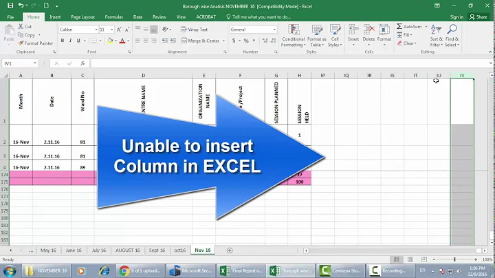 Microsoft Excel can't insert new cells because it would push non-empty cell off