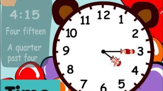 Video thumbnail of "Telling time fifteen minutes or quater past the hour - Fun clocks for kids to learn time."