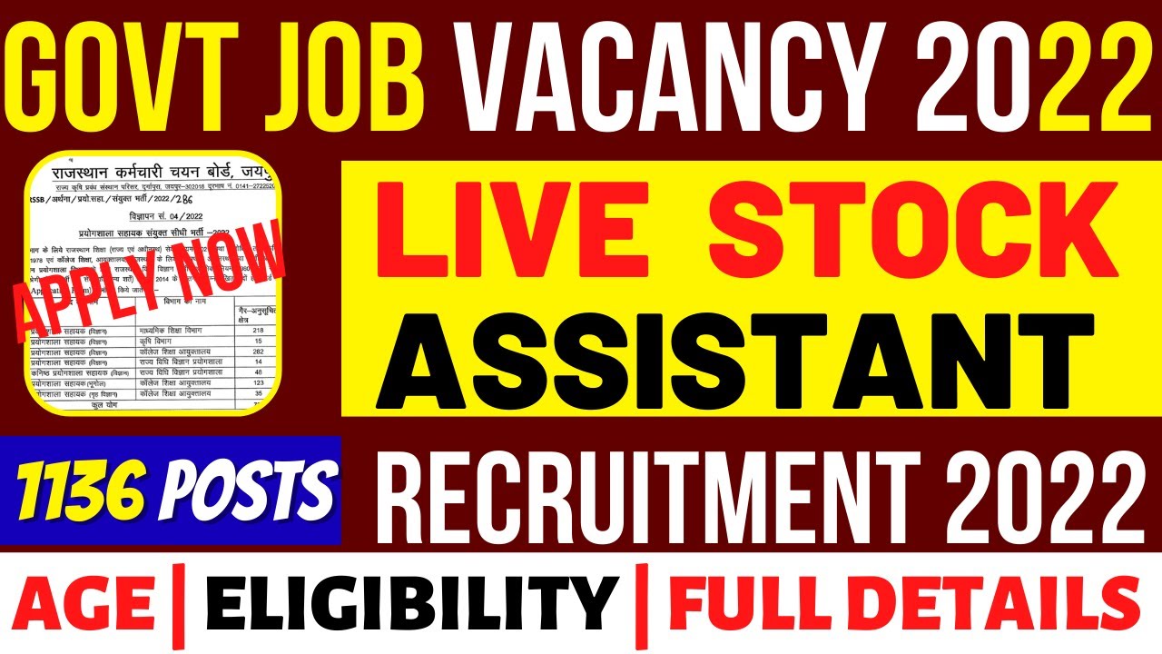 Live Stock Assistant Recruitment 2022 1136 Posts Latest Govt Job
