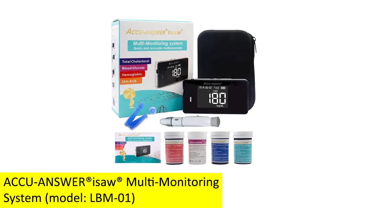 Accu-Answer 4 in 1 Hemoglobin Test Meter Kit Hemoglobin Tester Cholesterol Test  Kit Uric Acid Test Kit 40 Test Strips Total Included. No Code Need Accurate  and Fast