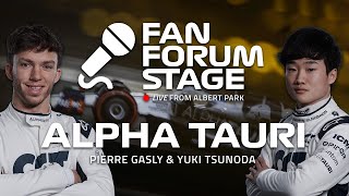 Alpha Tauri's Pierre Gasly & Yuki Tsunoda, from the F1® Australian Grand Prix Fan Forum Stage